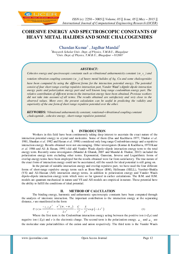 (PDF) COHESIVE ENERGY AND SPECTROSCOPIC CONSTANTS OF HEAVY METAL ...