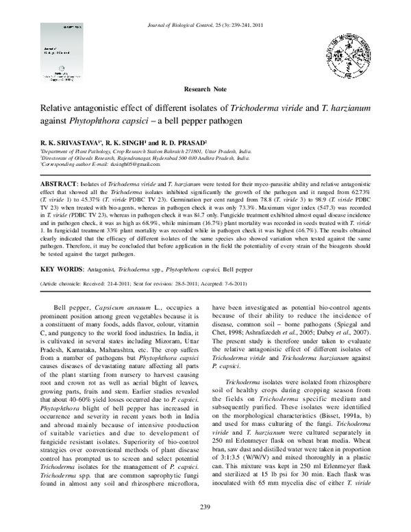 (PDF) Relative antagonistic effect of different isolates of Trichoderma ...