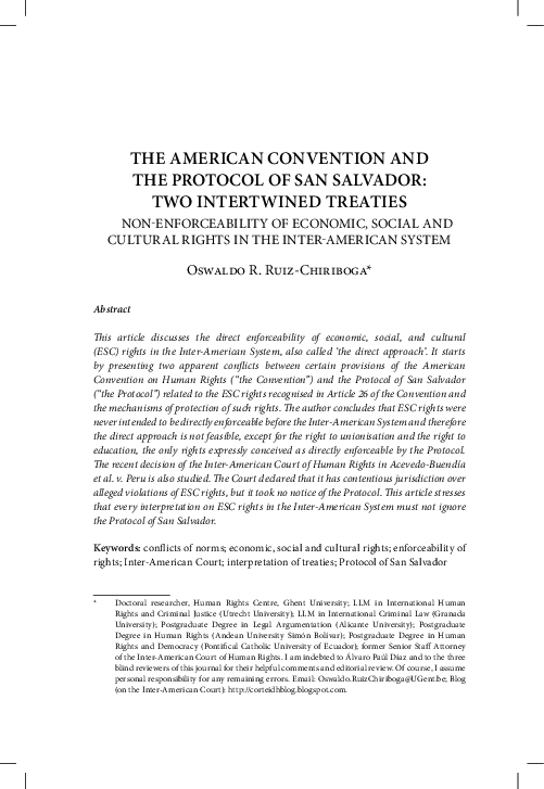 (PDF) The American Convention and the Protocol of San Salvador: Two ...