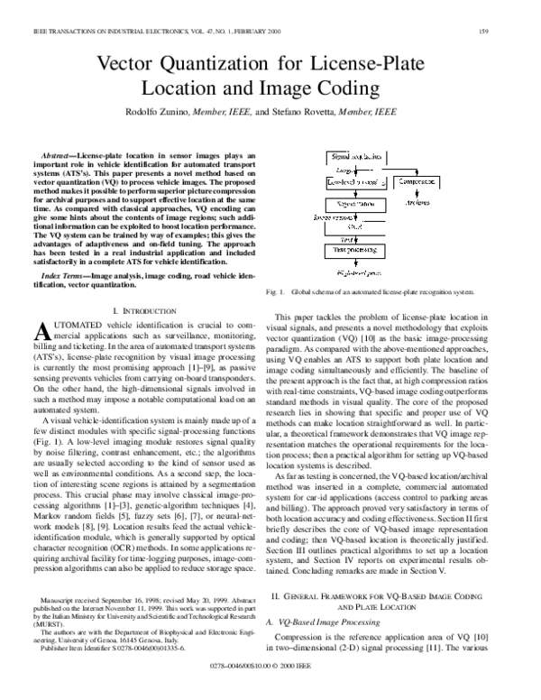 (PDF) Vector quantization for license-plate location and image coding