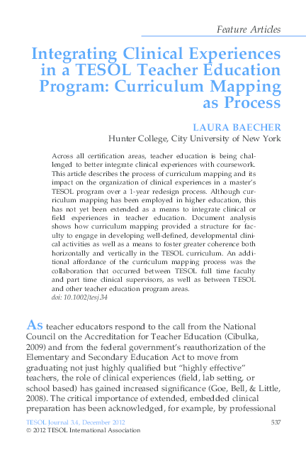 (PDF) Integrating Clinical Experiences in a TESOL Teacher Education ...