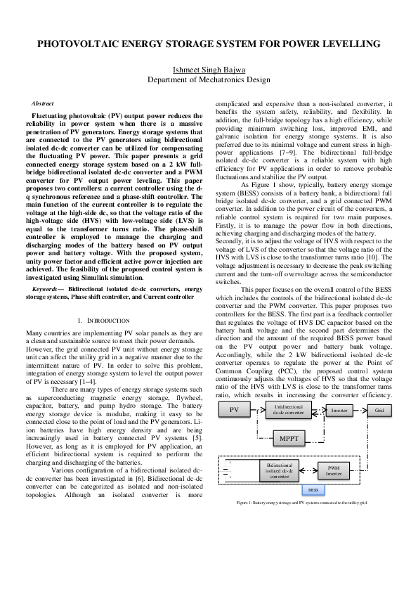 (PDF) PHOTOVOLTAIC ENERGY STORAGE SYSTEM FOR POWER LEVELLING Ishmeet