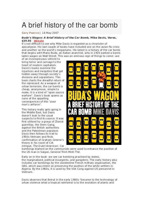 (DOC) “A Brief History of the Car Bomb.” Review of Buda’s Wagon A