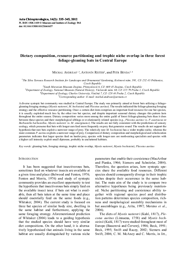 (PDF) Dietary composition, resource partitioning and trophic niche