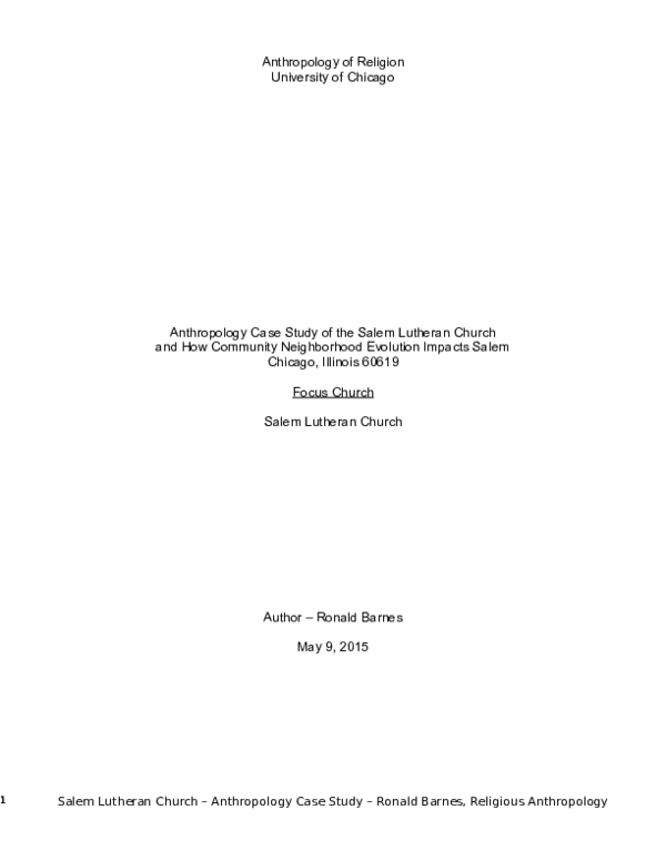 Doc Anthropology Of A Lutheran Church With A White Pastor In A