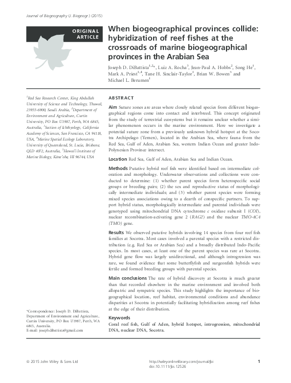 Pdf When Biogeographical Provinces Collide Hybridization Of Reef