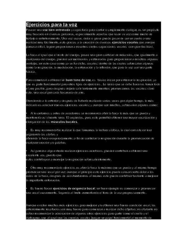 (DOC) Ejercicios para la voz