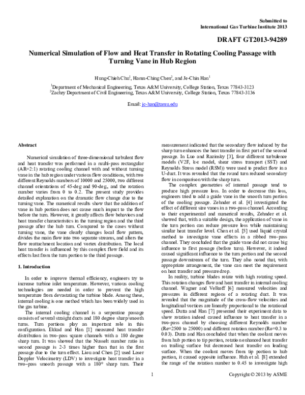 (PDF) Numerical Simulation of Flow and Heat Transfer in Rotating ...