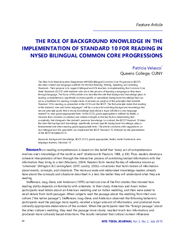(PDF) The role of background knowledge in the implementation of