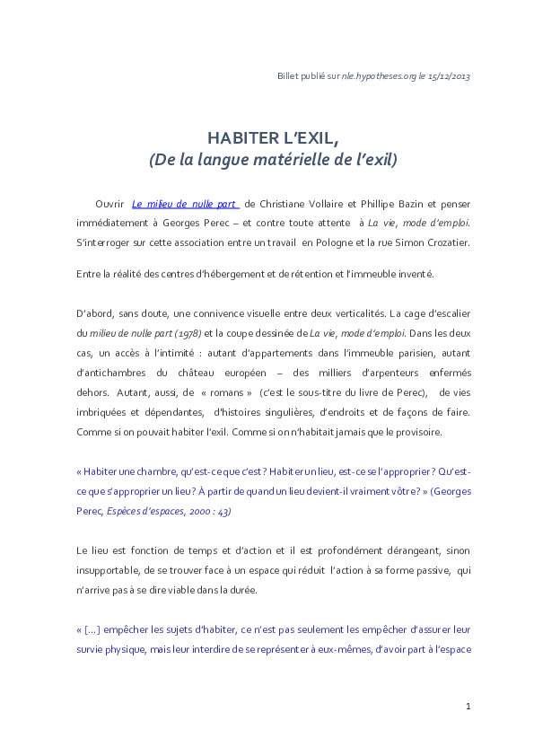 (PDF) Habiter l'exil (La langue matérielle) (recension) Alexandra