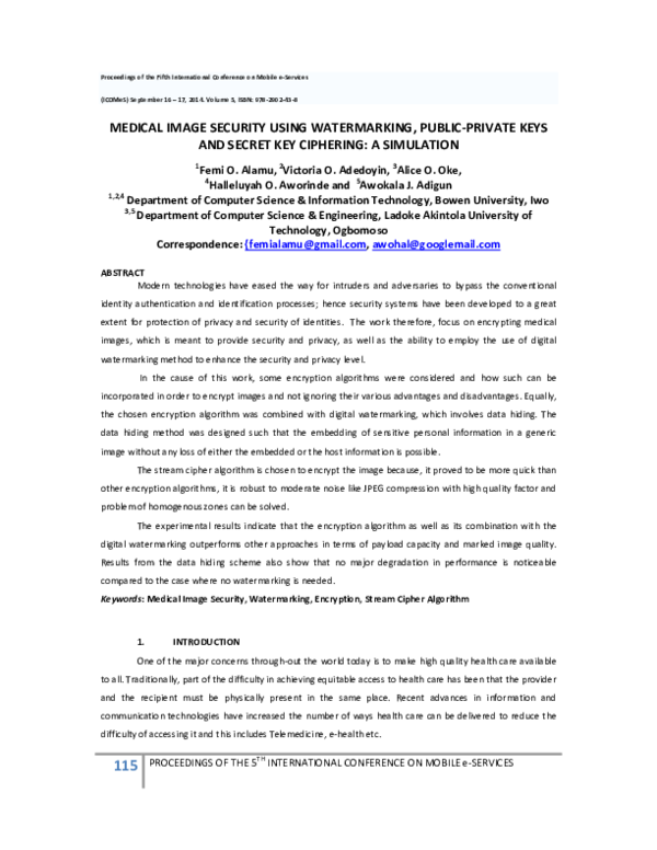 (PDF) MEDICAL IMAGE SECURITY USING WATERMARKING, PUBLIC‐PRIVATE KEYS ...