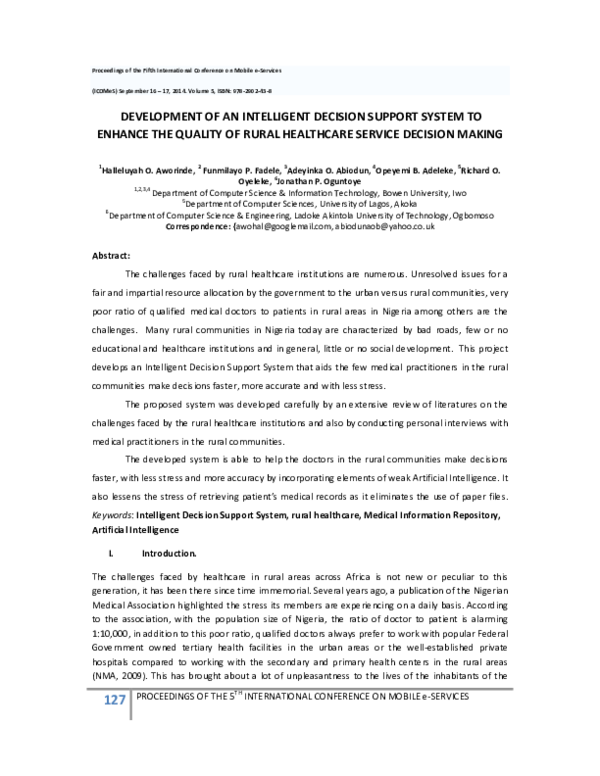 (PDF) DEVELOPMENT OF AN INTELLIGENT DECISION SUPPORT SYSTEM TO ENHANCE ...