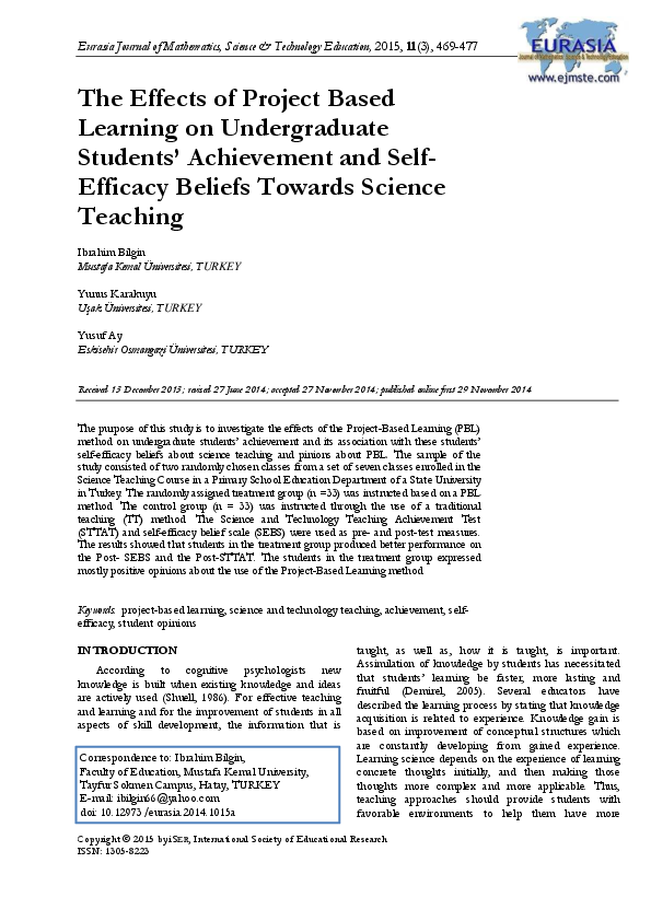 (PDF) The Effects of Project Based Learning on Undergraduate Students ...