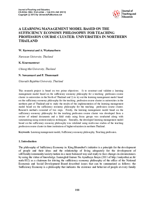 (PDF) A LEARNING MANAGEMENT MODEL BASED ON THE SUFFICIENCY ECONOMY ...