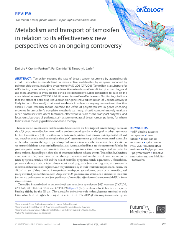 (PDF) Metabolism and transport of tamoxifen in relation to its ...