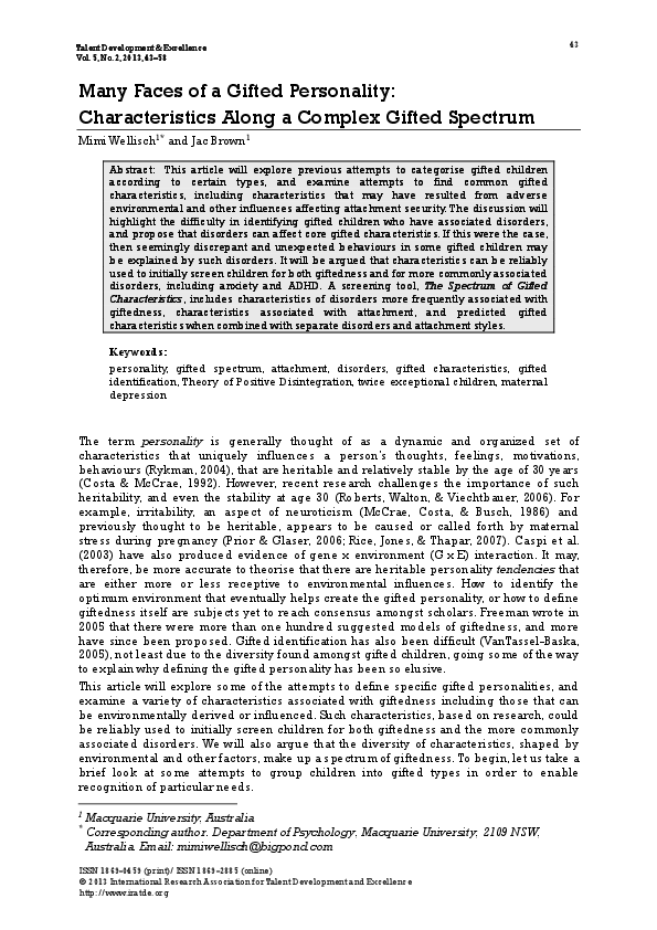 Pdf Many Faces Of A Gifted Personality Characteristics Along A Complex Gifted Spectrum M Wellisch Academia Edu Pdf Many Faces Of A Gifted Personality Characteristics Along A Complex Gifted Spectrum M Wellisch Academia Edu