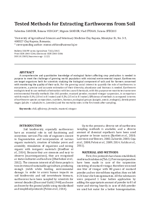 (PDF) Tested Methods for Extracting Earthworms from Soil