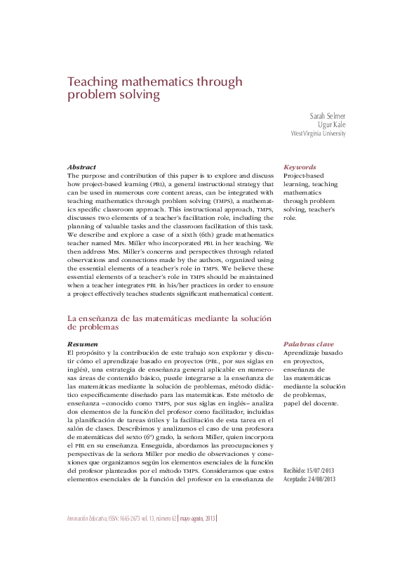 (PDF) Teaching mathematics through problem solving./ La enseñanza de ...