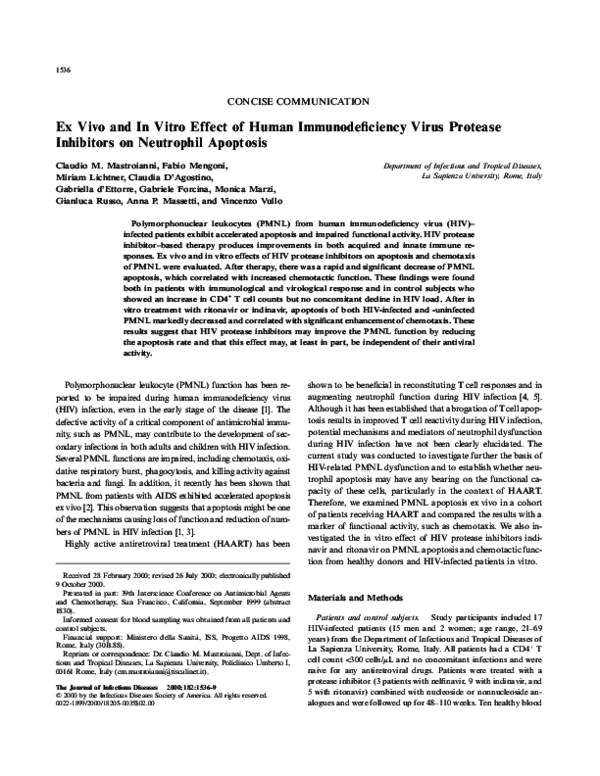 (PDF) Ex Vivo and In Vitro Effect of Human Immunodeficiency Virus ...