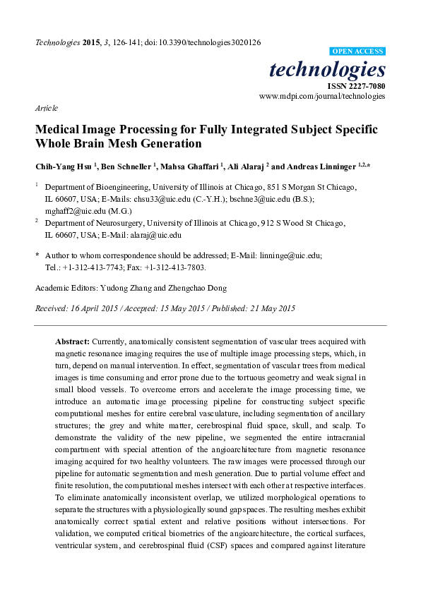 (PDF) Medical Image Processing for Fully Integrated Subject Specific