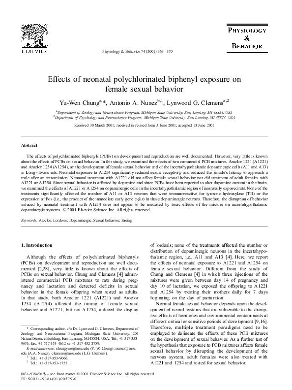 (PDF) Effects of neonatal polychlorinated biphenyl exposure on female ...