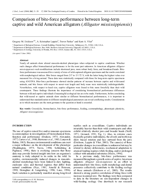 (PDF) Comparison of biteforce performance between longterm captive