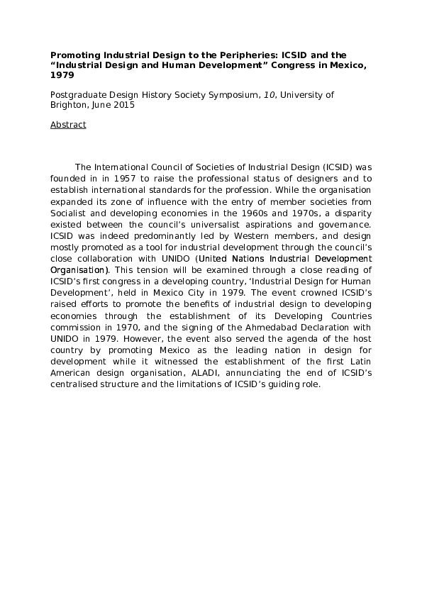(DOC) Promoting Industrial Design to the Peripheries: ICSID and the ...