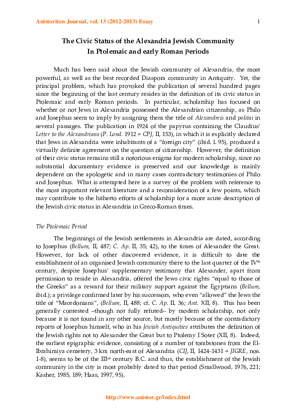 Pdf The Civic Status Of The Alexandria Jewish Community In - 