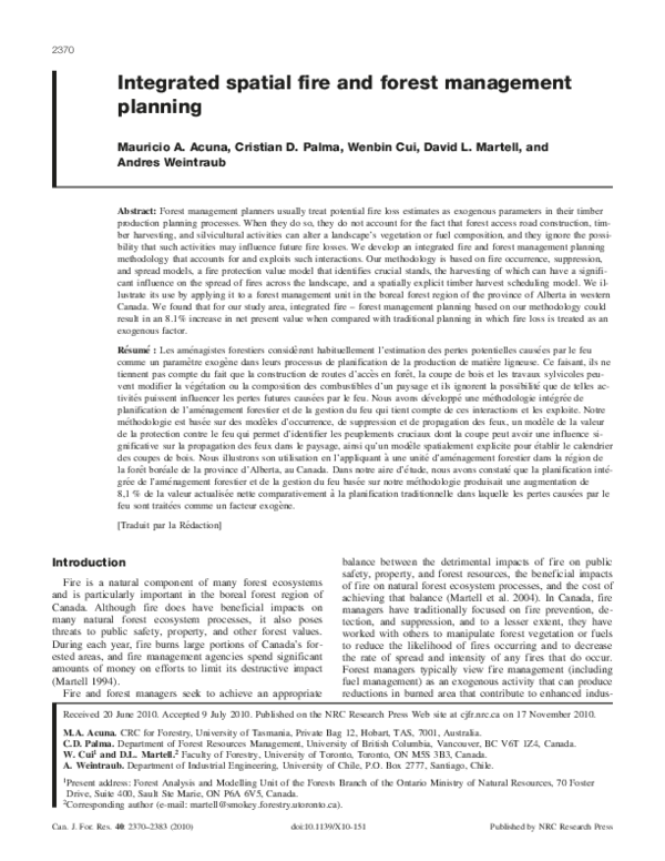(PDF) Integrated spatial fire and forest management planning
