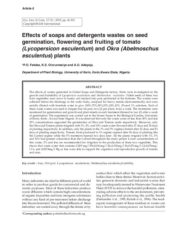 (PDF) Effects of soaps and detergents wastes on seed