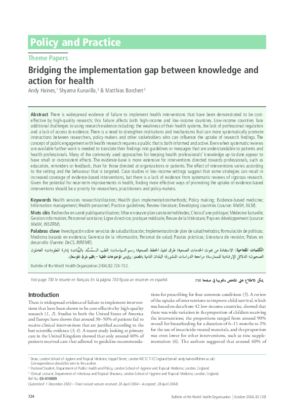 (PDF) Bridging the implementation gap between knowledge and action for ...