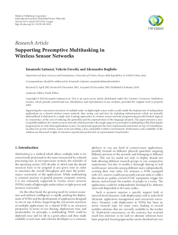 (PDF) Supporting Preemptive Multitasking in Wireless Sensor Networks