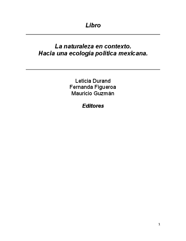First page of “Naturaleza y sociedad en San Luis Potosí: Apuntes para una ecología política”
