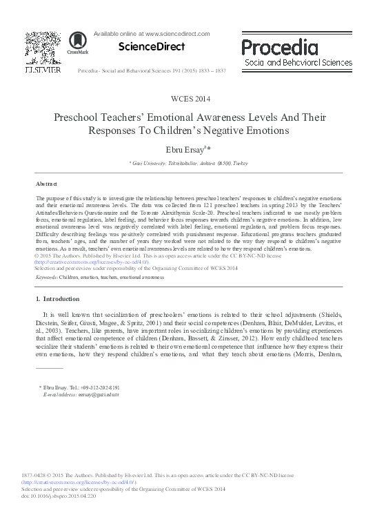 (PDF) Preschool Teachers’ Emotional Awareness Levels And Their