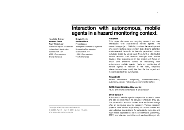 (PDF) Interaction with autonomous, mobile agents in a hazard monitoring ...