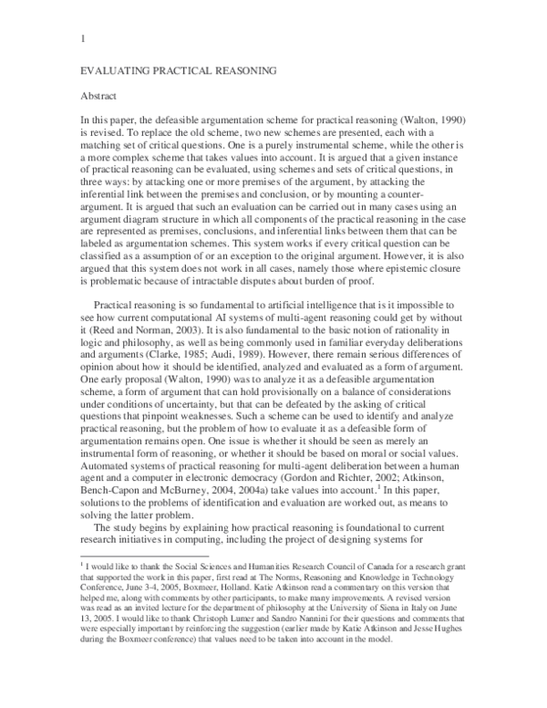 (PDF) Evaluating Practical Reasoning
