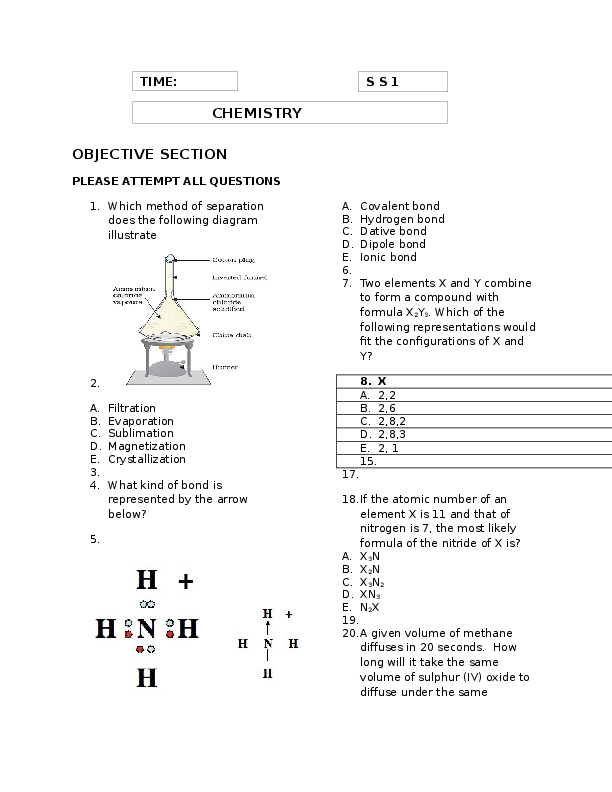(DOC) Chemistry Exam questions For secondary School students philip E alabi Academia.edu
