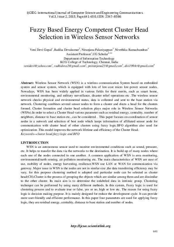 (PDF) Fuzzy Based Energy Competent Cluster Head Selection in Wireless ...