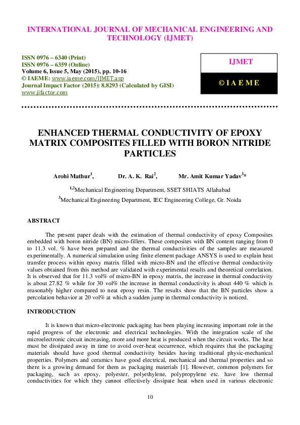 (PDF) ENHANCED THERMAL CONDUCTIVITY OF EPOXY MATRIX COMPOSITES FILLED ...