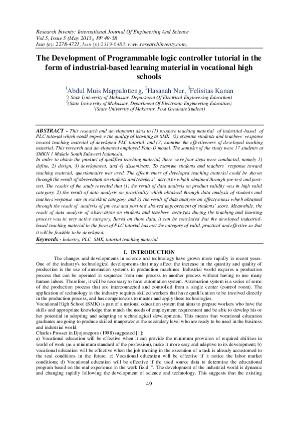 (PDF) The Development of Programmable logic controller tutorial in the