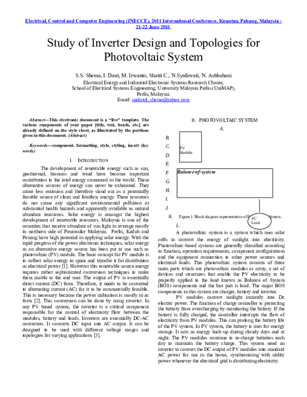 Study of Inverter Design and Topologies for Photovoltaic System