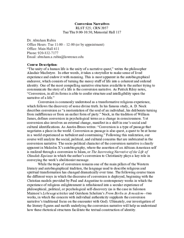 (PDF) Conversion Narratives (Syllabus)