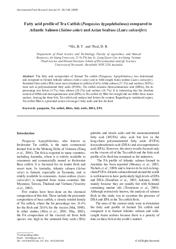 (PDF) Fatty acid profile of Tra catfish