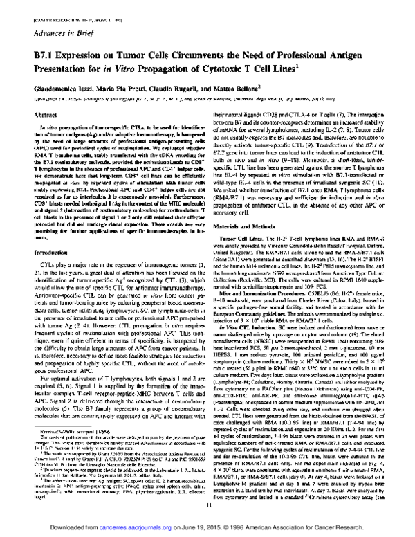 (PDF) Presentation for in Vitro Propagation of Cytotoxic T Cell Lines