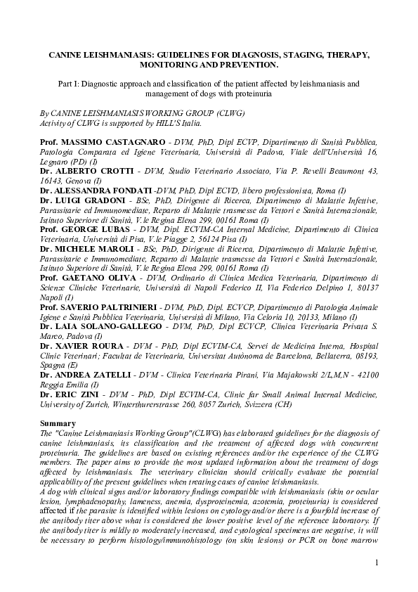 (PDF) CANINE LEISHMANIASIS GUIDELINES FOR DIAGNOSIS, STAGING, THERAPY, MONITORING AND