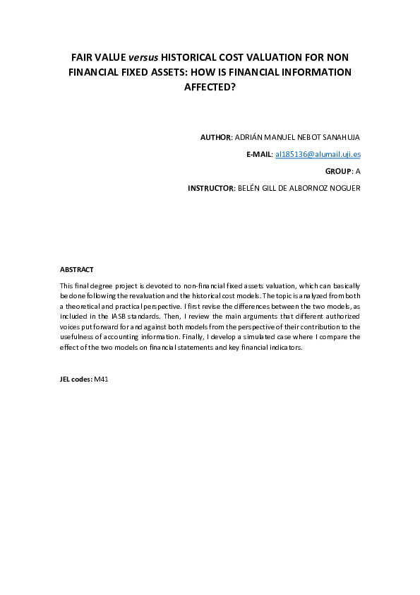(PDF) FAIR VALUE versus HISTORICAL COST VALUATION FOR NON FINANCIAL ...