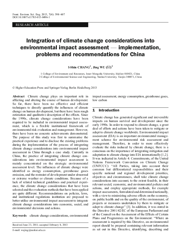 (PDF) Integration of climate change considerations into environmental ...