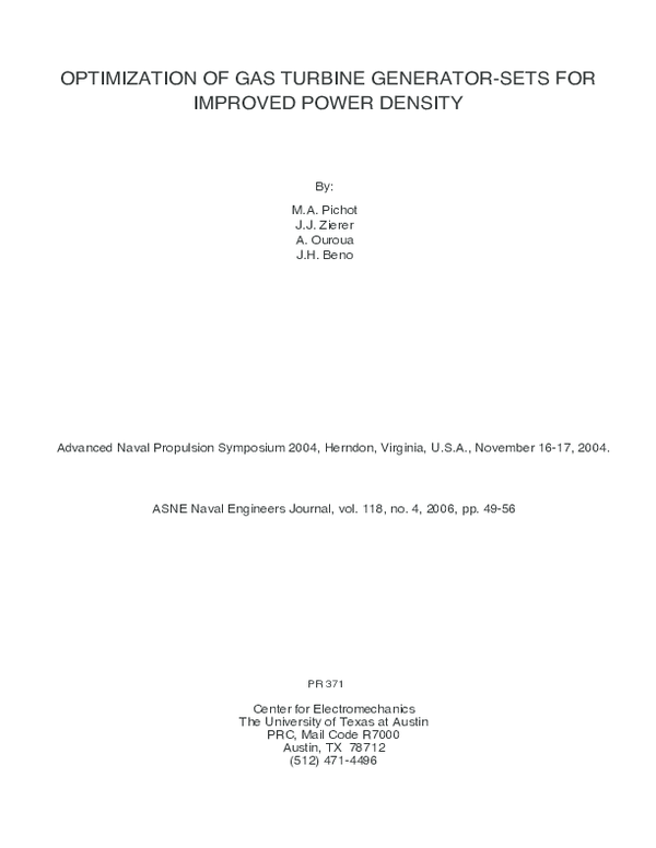 (PDF) OPTIMIZATION OF GAS TURBINE GENERATOR-SETS FOR IMPROVED POWER DENSITY