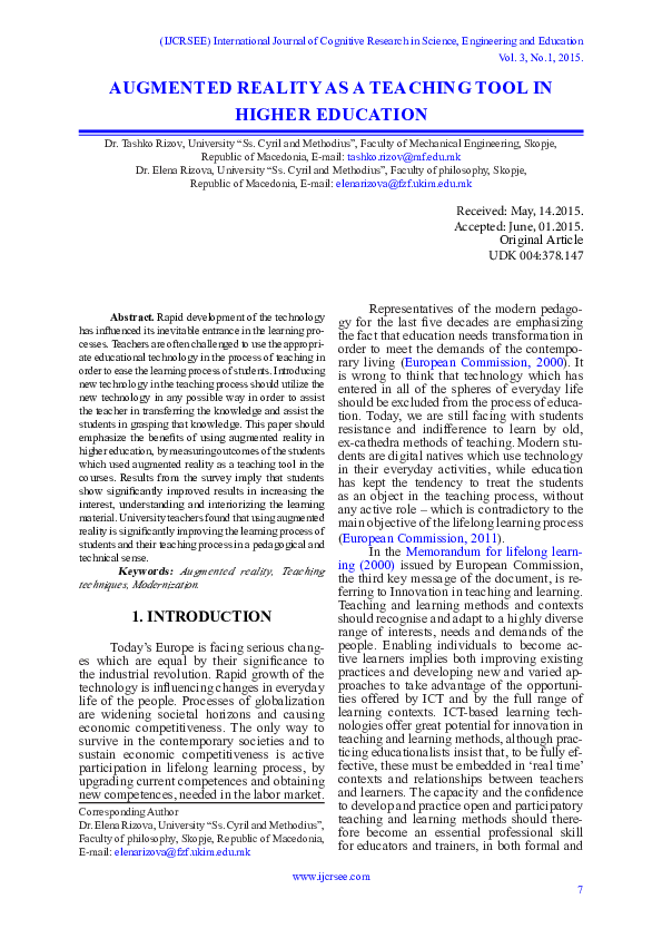 (PDF) AUGMENTED REALITY AS A TEACHING TOOL IN HIGHER EDUCATION