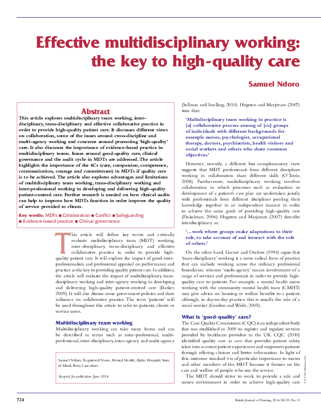 (PDF) Effective multidisciplinary working the key to highquality care Samuel Ndoro